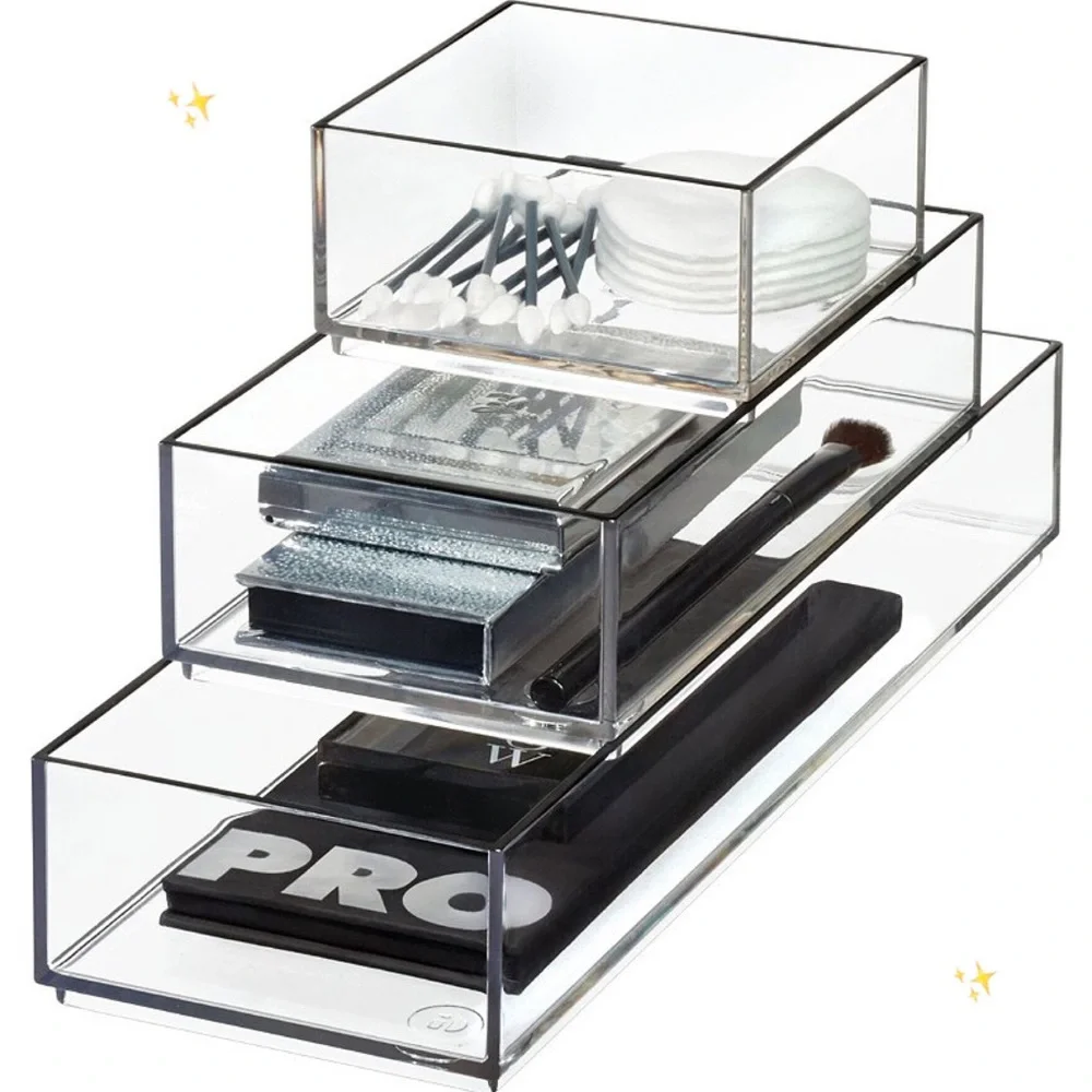 iDesign Onyx Acrylic Cosmetic Organizer Bundle Collection 3pcs Stack & Slide Bin